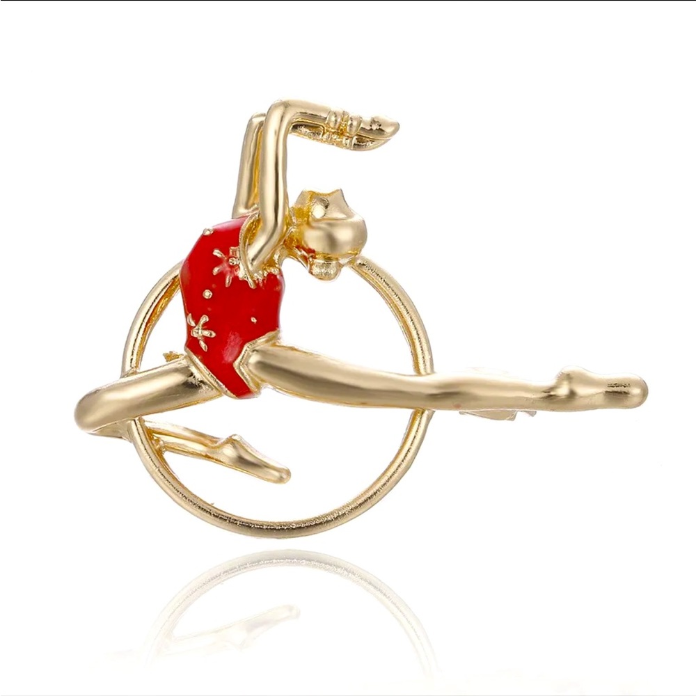 Fun Red, Black, & Gold Rhythmic Gymnastics Sports Brooch Pin